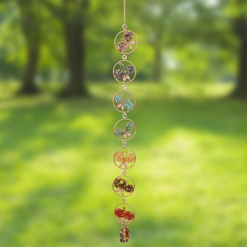 62KD Natural Crystal Stone Butterfly Hanging Pendants Sun Catchers for Home Garden