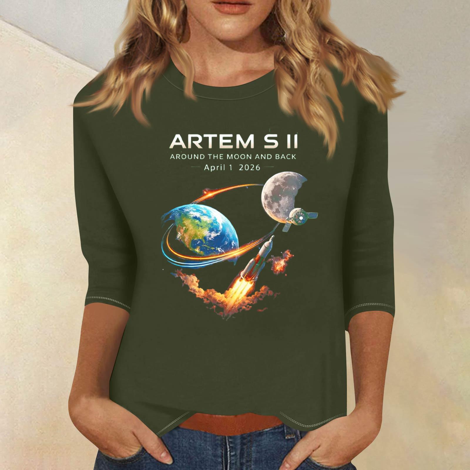 

Women s Casual 3/4 Sleeve Printed Crew Neck T-Shirt Lightweight Soft Fabric Relaxed Fit Comfortable Top for Everyday Wear XL
