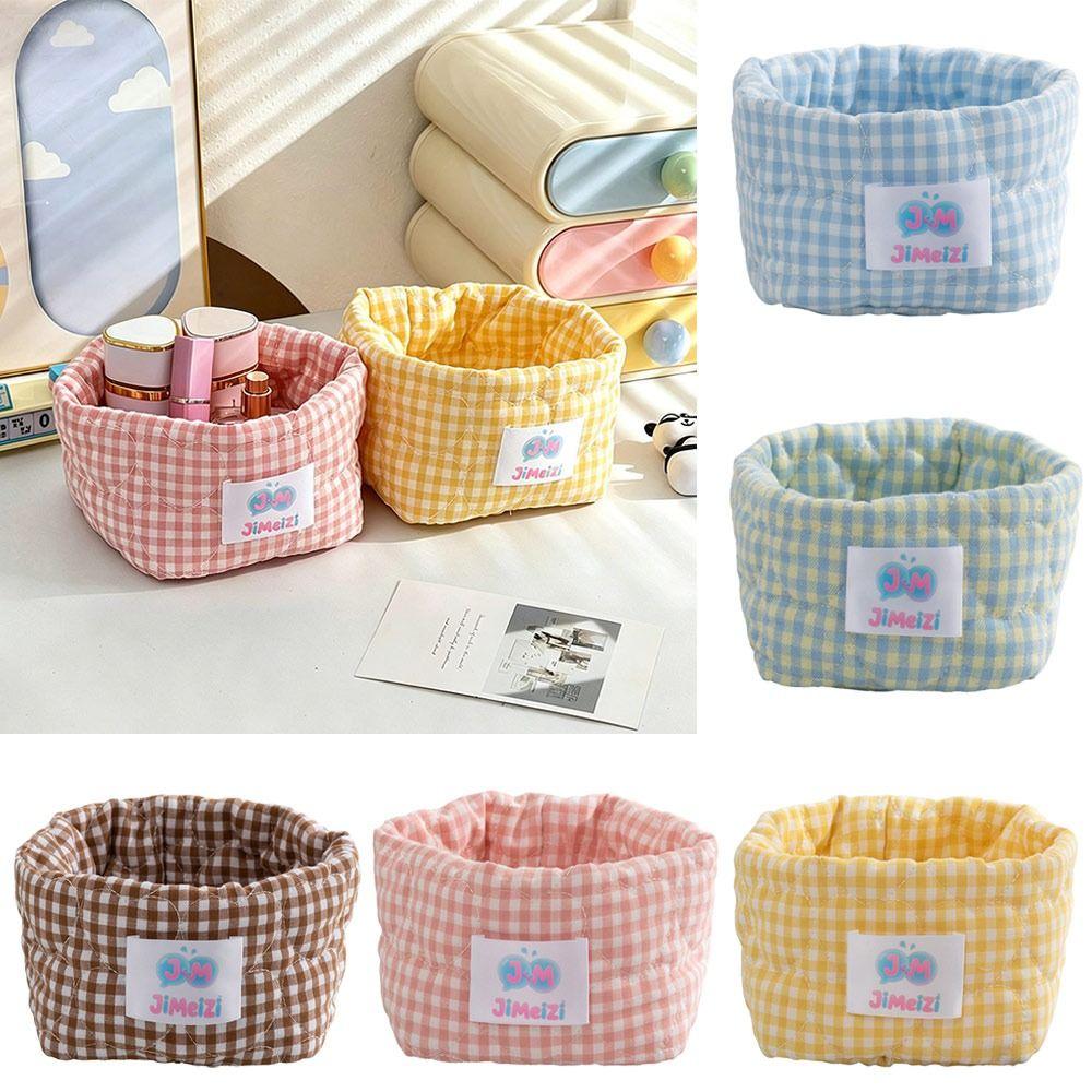 Gingham Fabric Storage Basket Soft Quilted Makeup Storage Basket  Home Decor