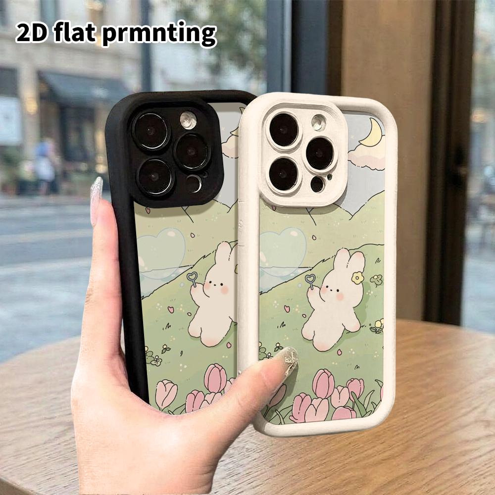 Phone Case: 2D Flat Design, Suitable for iPhone 18 17 16 15 14 13 12 Pro, Creamy Protective Case, Bubble-blowing Little Bunny, Perfect Christmas and H