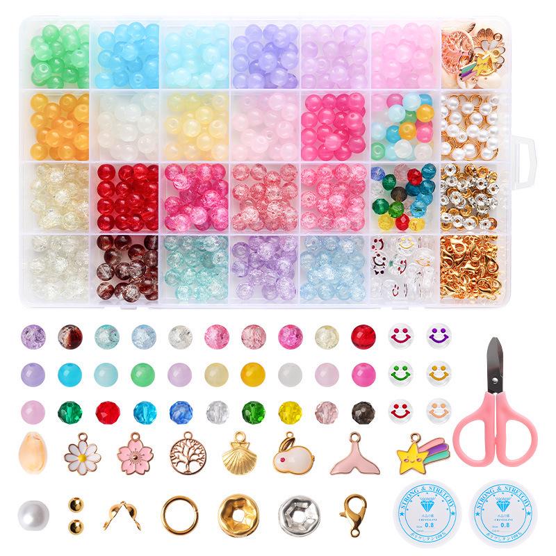 8mm Crackle Bead Bracelet Set: DIY Jewelry Flower Bead Accessories, Lampwork Crystal Loose Beads.