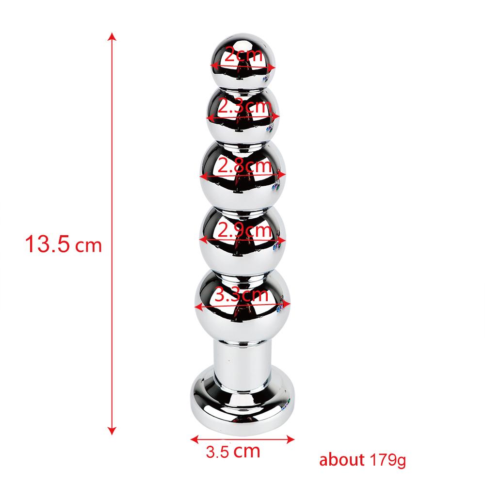 Stainless Steel Prostate Massage Butt Plug Heavy Anus Beads with 5 Balls Sex Toys for Men/ Women/Gay Metal Anal