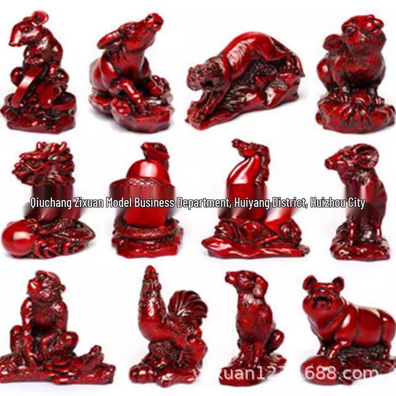 Golden Zodiac Animal Figurines Set: Dog, Rat, Ox, Tiger, Rabbit, Dragon, Snake, Horse, Sheep, Monkey, Rooster & Pig - Gift In Stock.