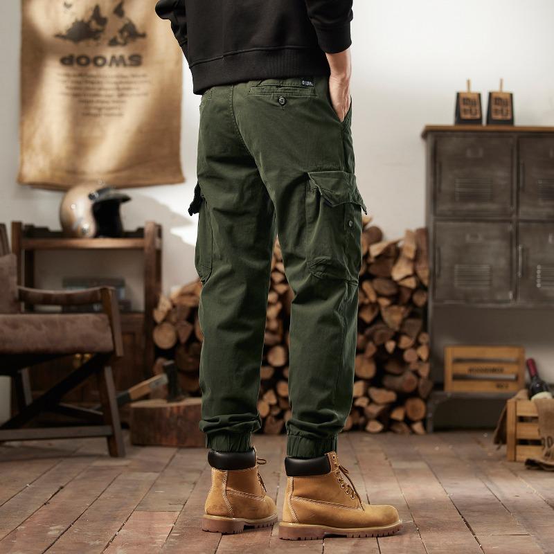 Men's Autumn and Winter Retro Overalls, Green Fashion Trendy Brand Loose Leggings, Sports and Leisure Pure Cotton Trousers