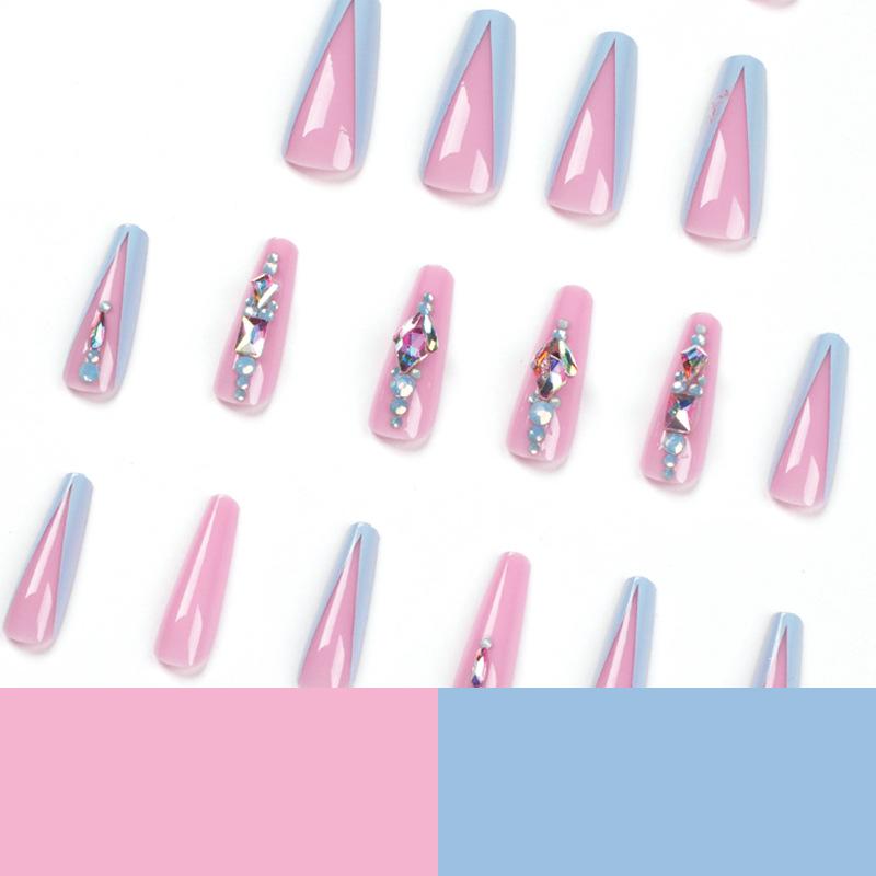 Spice Girl Wearing Nail Naked Powder Long Ballet Blue Rhinestone Wearing Nail Piece Nail Piece False Nail