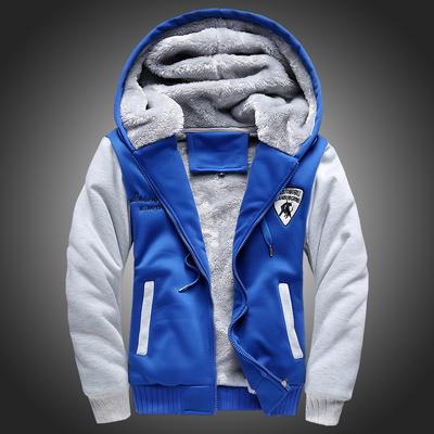 Winter Padded Thickened Men's Sweatshirt Hooded Solid Colour Warm Coat Top