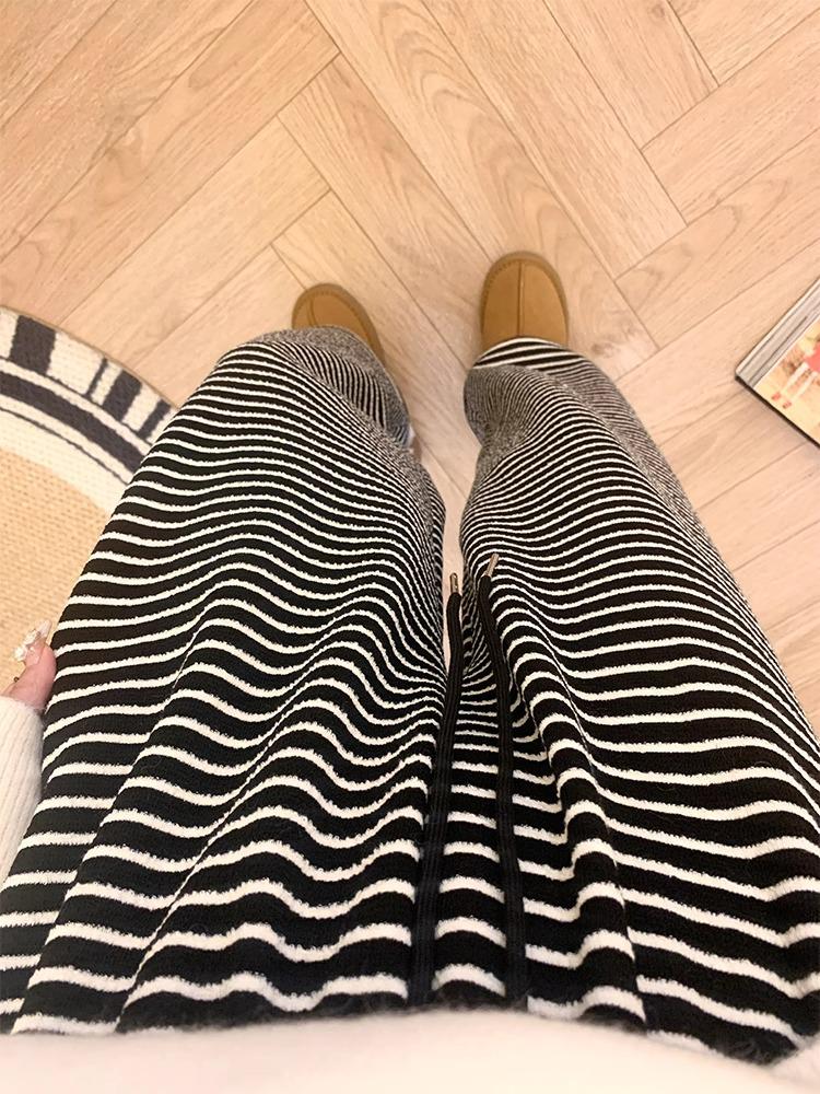 Retro Striped Wide-Leg Floor-Length Pants: 145cm Petite Fit for Women