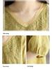 Women's Summer 2024 V-Neck Embroidered Three-Quarter Sleeve Cotton Linen Shirt