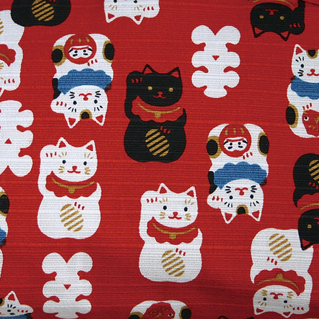 Wafubiyori Fun Japanese Pattern Bottom 111899 Maneki-neko Pouch, Red,