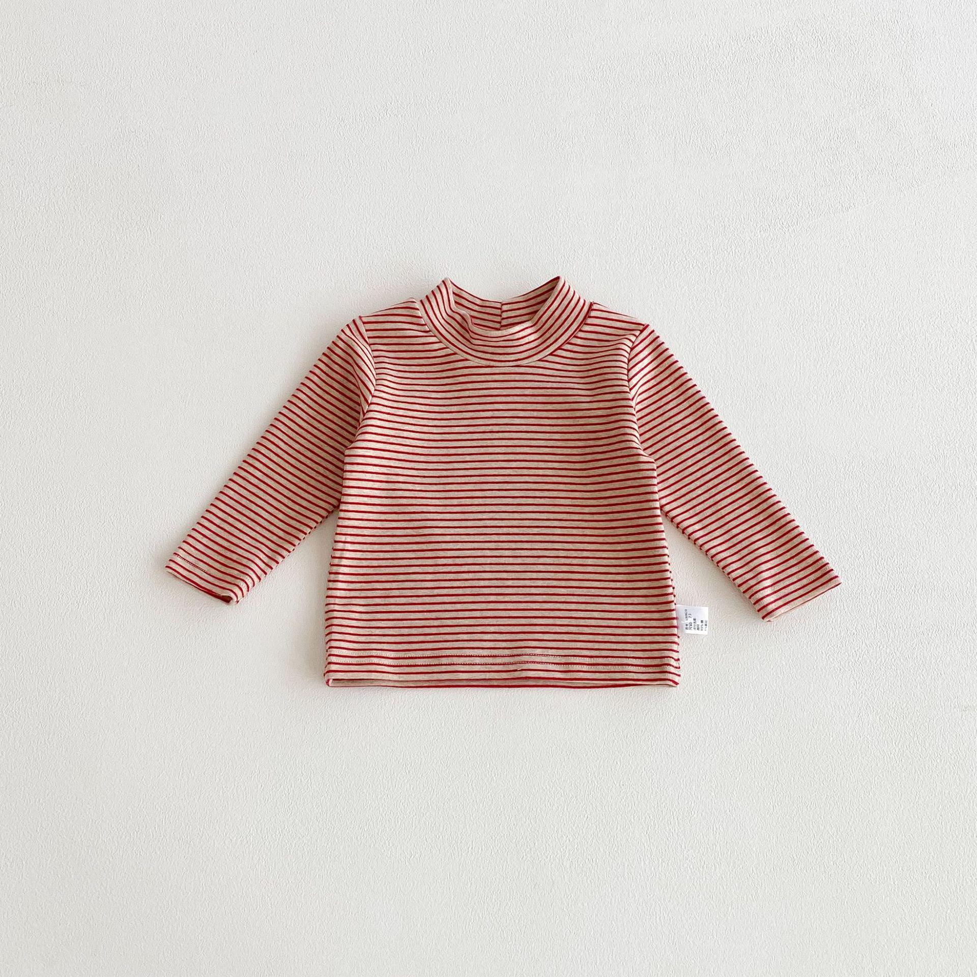 

Infant & Toddler Striped Long Sleeve Semi-High Neck Base Layer Top - Warm, Versatile Autumn/Winter Innerwear 73cm красный