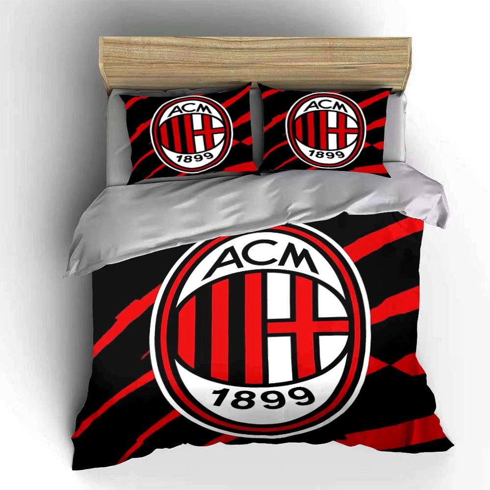 Set Biancheria da Letto Logo AC Milan Set Copripiumino Copripiumino Federe (1 * Copripiumino 2 * Federe, senza piumino)