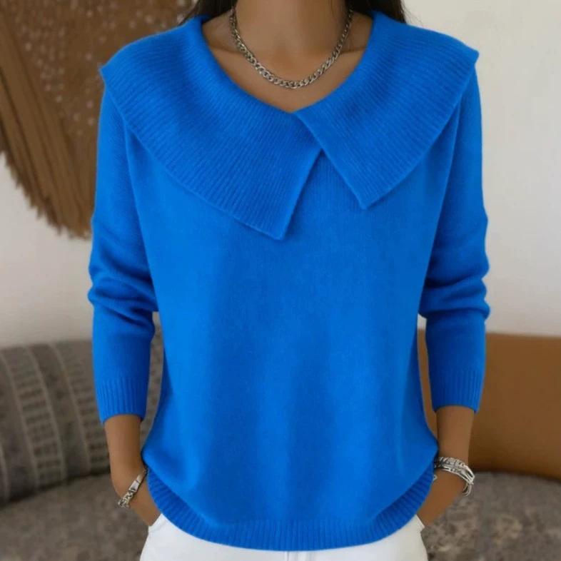 Europe, America, autumn and winter new fashion retro temperament thin lapel knitted sweater women's lazy style