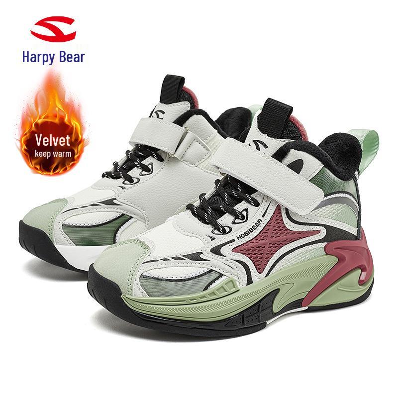 

HOBIBEAR Winter Kids Velvet Basketball Sneakers - Two-Layer Cotton, Outdoor Use, for Middle and Big Kids 27 темно-червоний колір