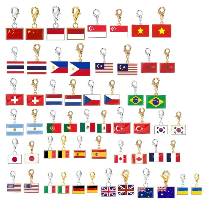 Braccialetto con Charm Bandiera in Acciaio Inossidabile con Moschettone, Gioiello Ciondolo Paese per Regalo di Viaggio Accessorio Stile
