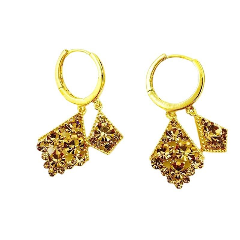 New High-end Coffee Colored Geometric Double-layer Diamond Earrings Trendy and Versatile Design Earrings for Women