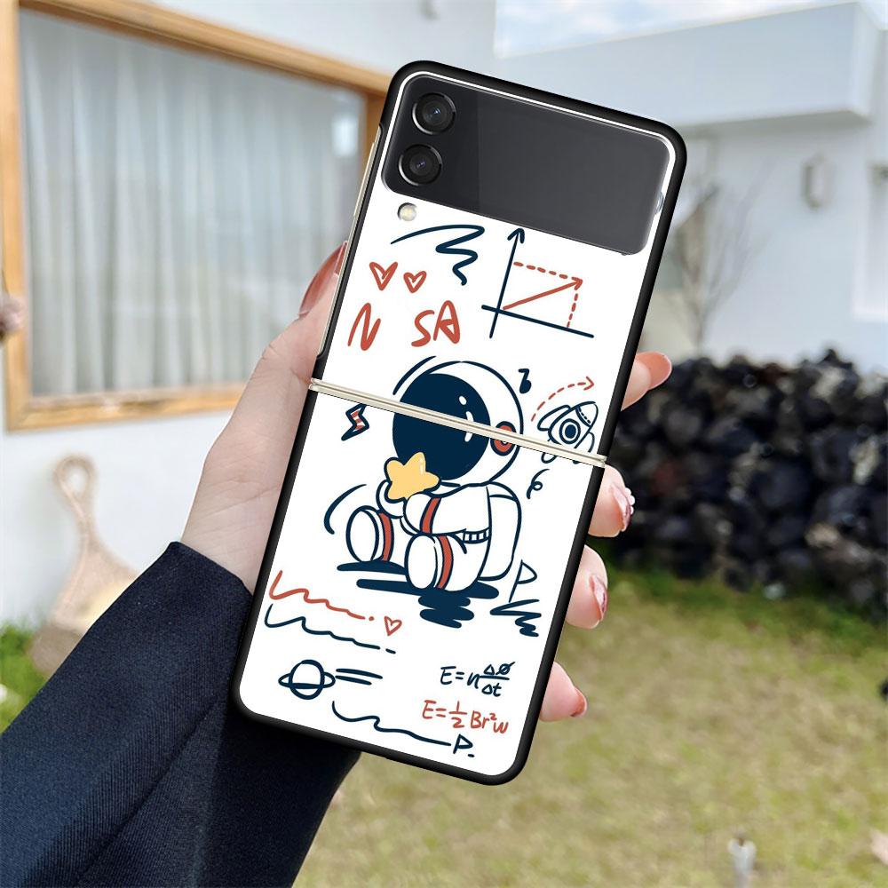 Luksusowe etui do Samsung Galaxy Z Flip 4 3 5G czarne etui na telefony PC twarde modne etui tylne ZFlip Funda Cartoon Cool Astronaut Sac