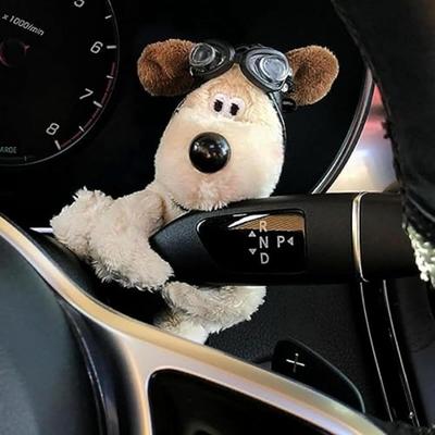 Funny Plush Dog Car Windshield Wiper Shift Handle Decorative Premium Cute Car Dashboard Cute Dog Ornament for Car Interior Dashboard Doll, Ornament,