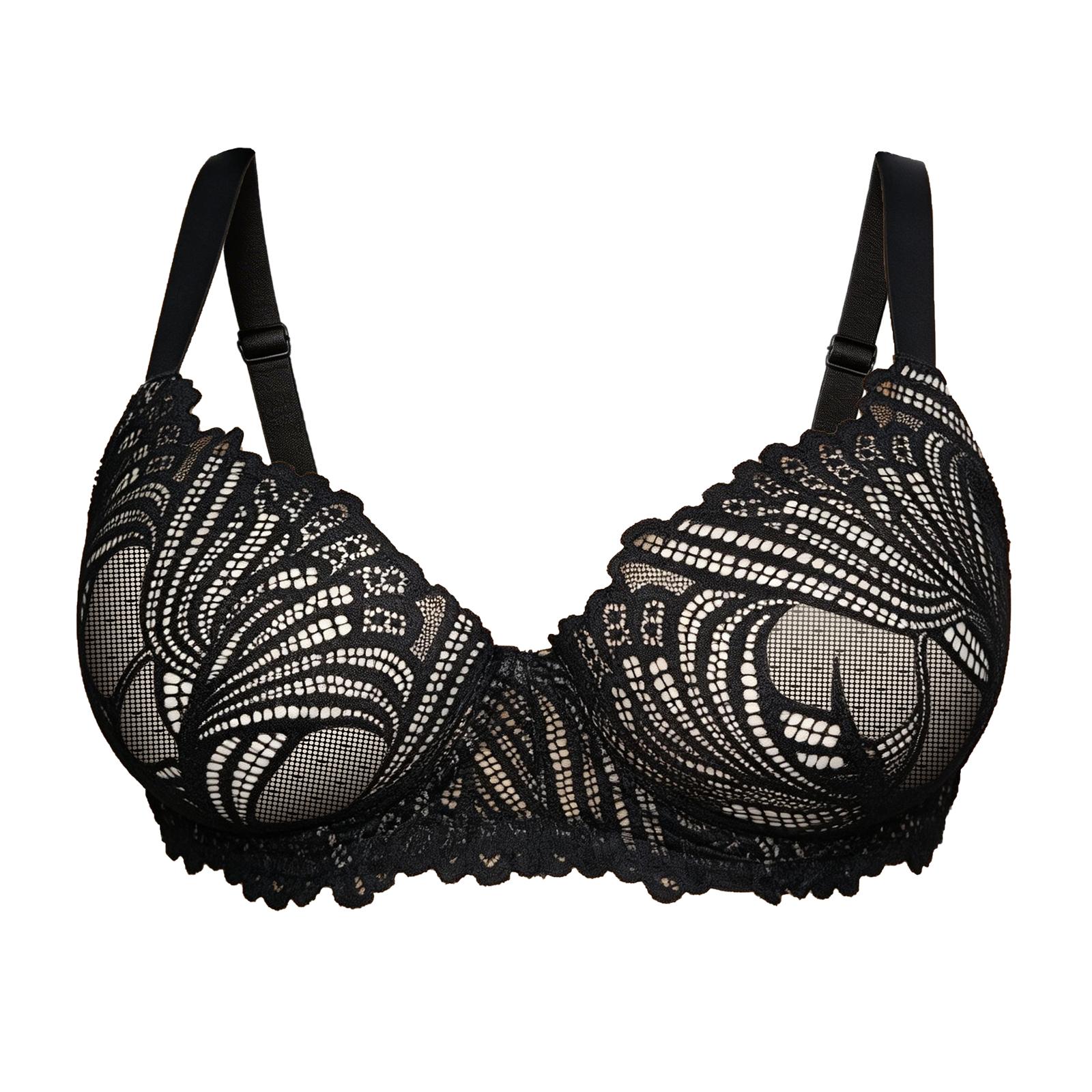 Zeriluna Lace push-up bra Breathable, comfortable, sexy, supportive and push-up fashion plus-size lingerie Black85D
