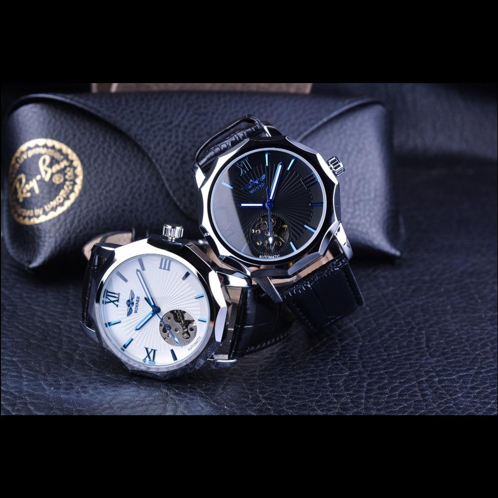 WINNER New Top Men's Watch Men's Skeleton Automatic Mechanical Strap Blue Needle Mechanical Watch Men's Watch