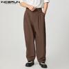 INCERUN Men Zipper Button Waist Casual Loose Baggy Long Wide Legs Pants Trousers