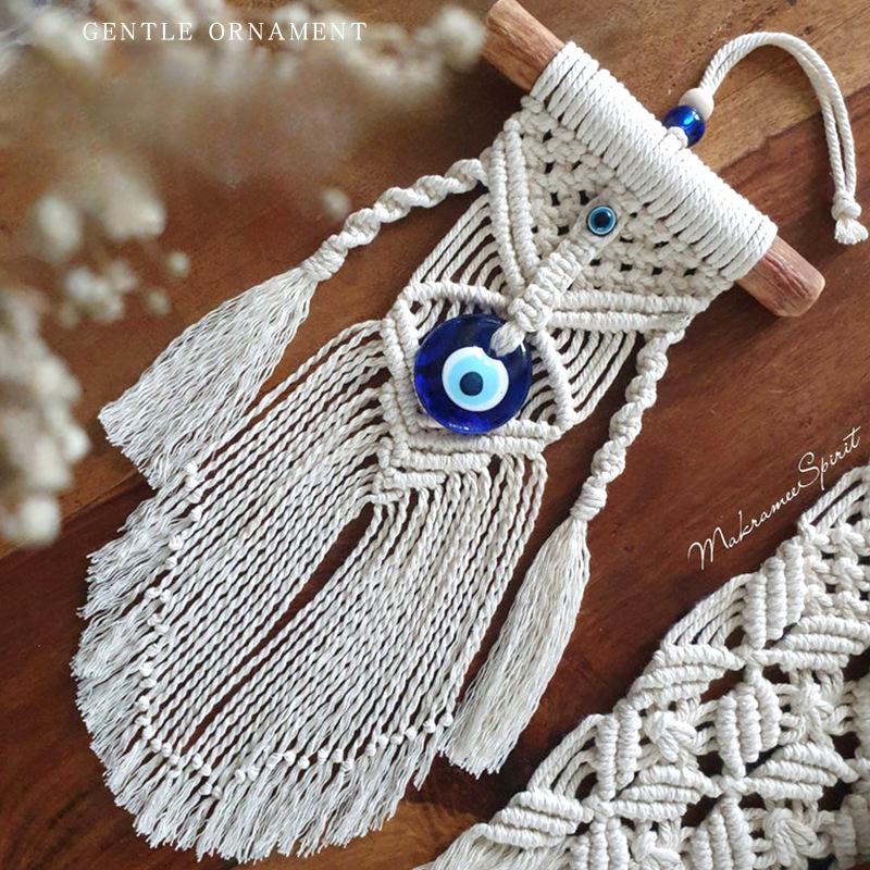 Children's Room Decoration with Blue Eyes Pure Handmade Cotton Thread Woven Tapestry Hanging Pieces INS Style Wall Hanging