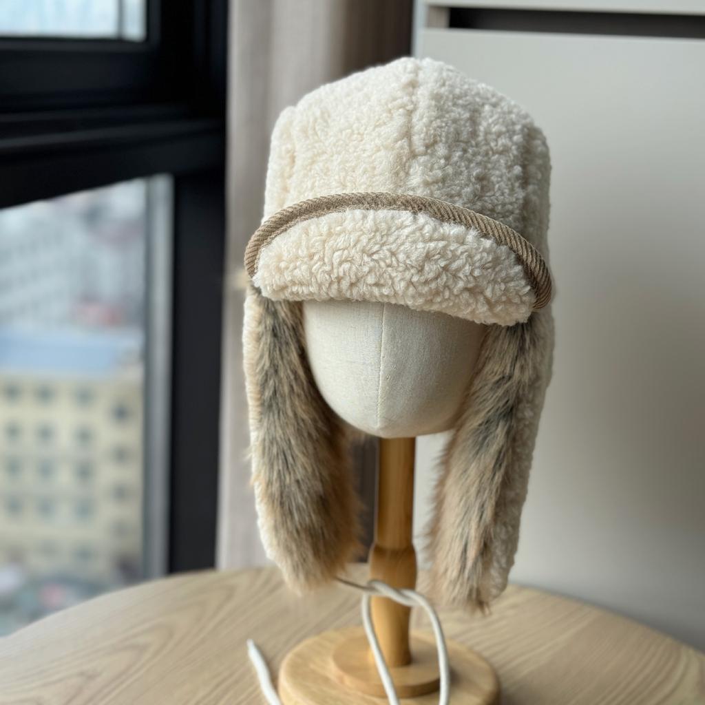 New Autumn and Winter Korean Style Lei Feng Hat with Velvet Thickening and Warmth for Outdoor Riding Windproof and Cold Proof Plush Ear Protection Hat