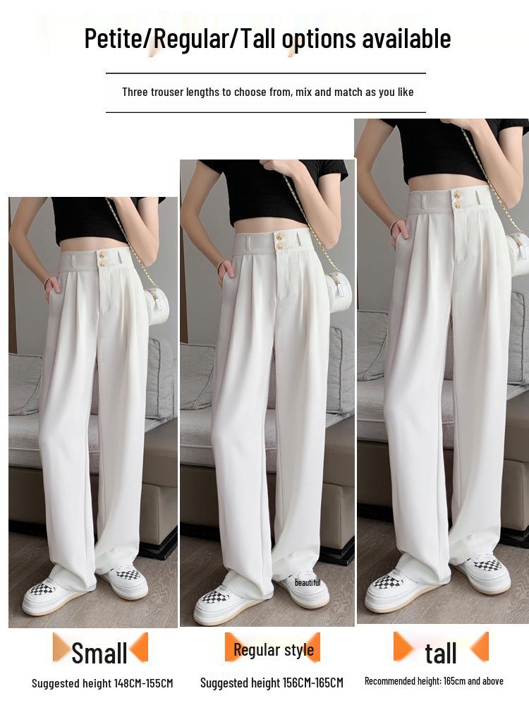 Women's 2025 Spring/Summer High-Waisted White Drape Slimming Wide-Leg Floor-Length Pants