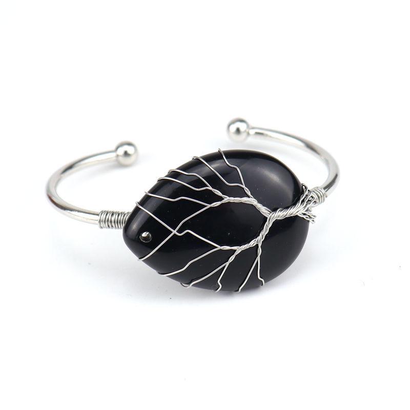 Handmade Copper Wire Wound Natural Crystal Amethyst Water Drop Bracelet Bracelet Bracelet Rough Stone Crystal Bracelet B25