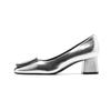 9-9 Medium heel thick heel Mary Jane shoes women's silver square buckle single shoes women's autumn new square head high heels