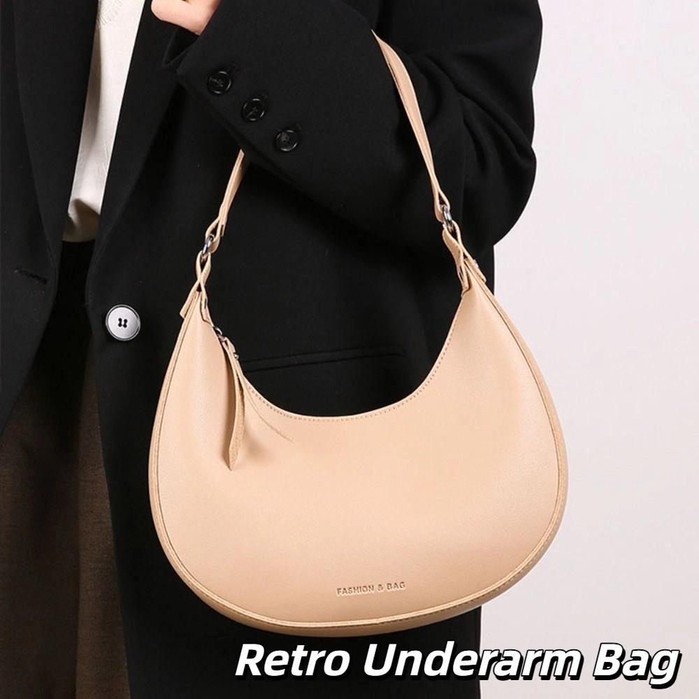 Portable PU Leather Half Moon Shoulder Bag Vintage Solid Color Retro Underarm Bag Crescent Handbag Women's Armpit Bag Daily