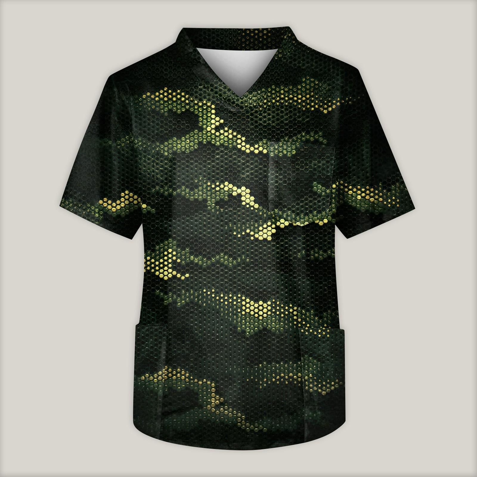 

Мужская рабочая блузка с короткими рукавами и v-образным вырезом с принтом, топ с нагрудным карманом L