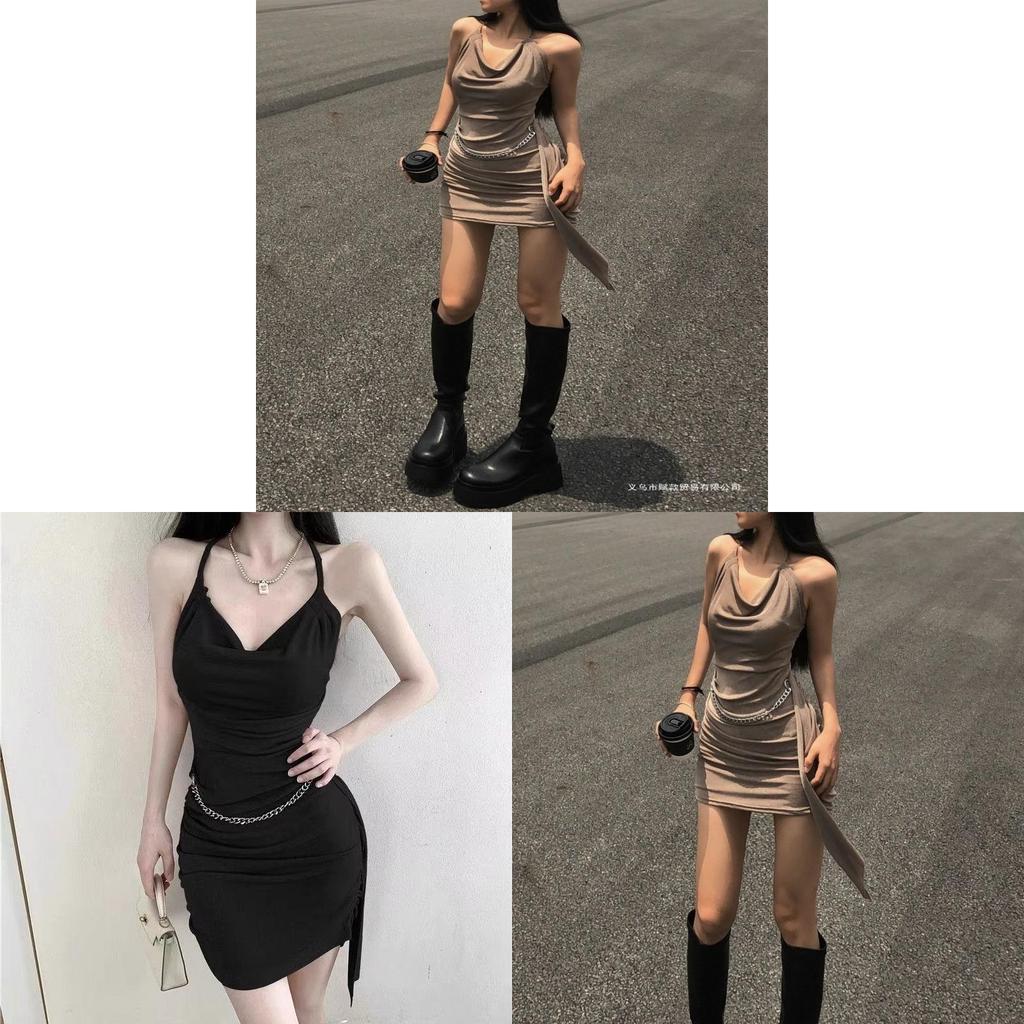 Summer Knit Fabric Slip Dress With Wrinkle Details For Petite Women