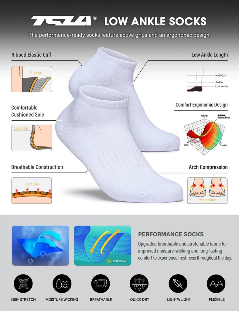 Tesla JPB Sports Casual Set for Men and Sneaker Model Socks, Unisex, Antibacterial, Odor-Resistant, Sweat-Wicking, Quick-Drying, Ankle-Covered,