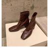 Super Soft Sheepskin Grape Mother with Square Head Thick Heel Korean Rear Zipper High Heel Bare Boots Martin Boots Women's Thin Short Boots
