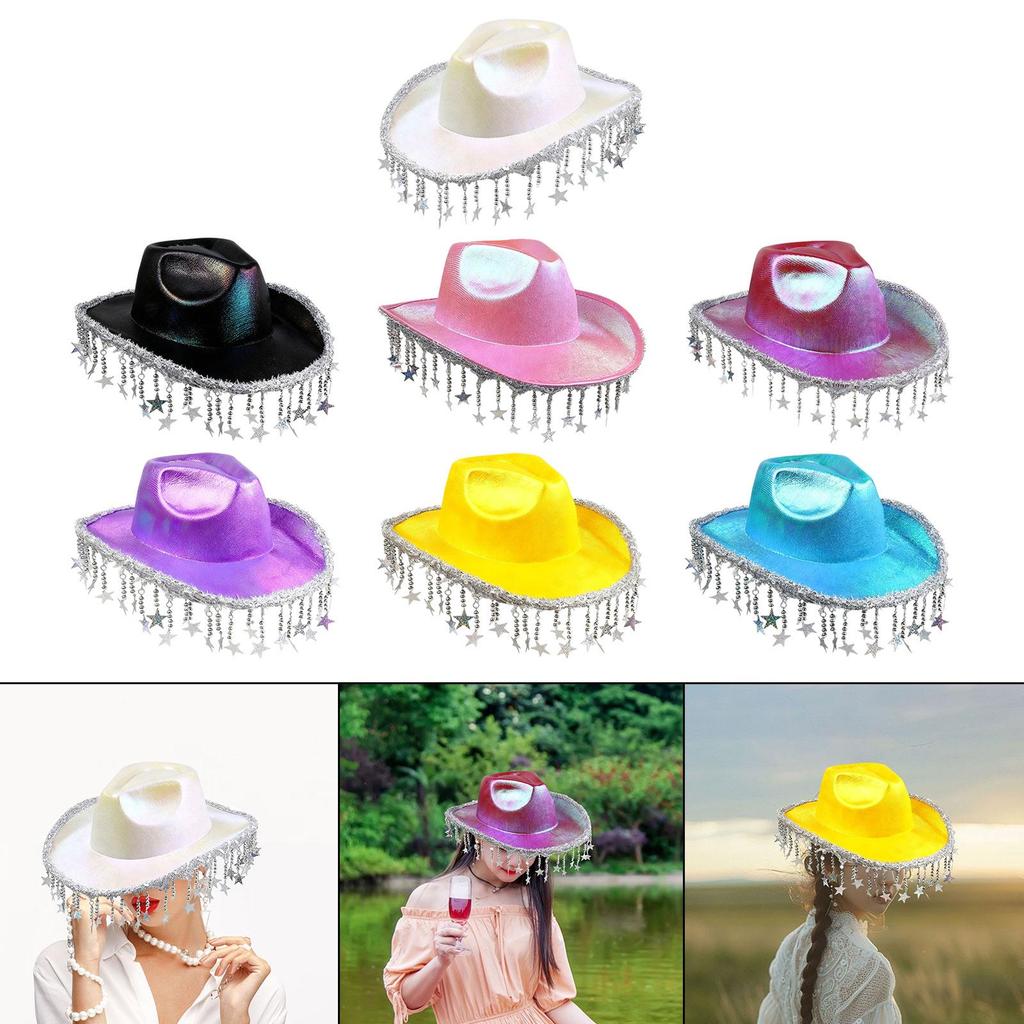 Cowboy Hat Shiny Trendy Headgear Costume Accessories Cowgirl Hat for Music Festival Engagement Outdoor Holiday Stage Performance