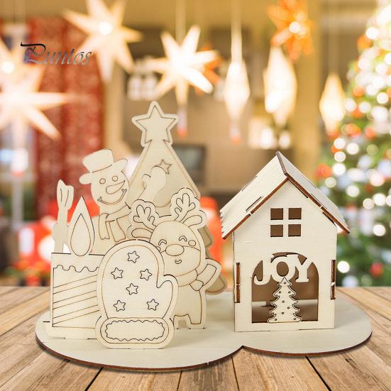 Dřevěný dům Puzzle Block Vánoční Stavebnice Ornament Kit Vánoční dekorace na plochu Vzdělávací kutilské řemeslo pro děti a dospělé