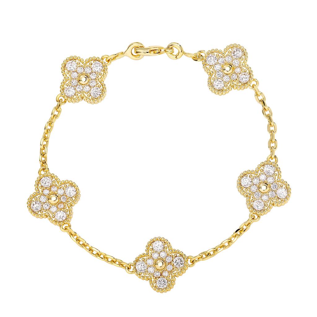 Four-leaf Clover and Five-flower Bracelet Stylish Lucky Clover Women's Flower Non-fading Hand Jewelry