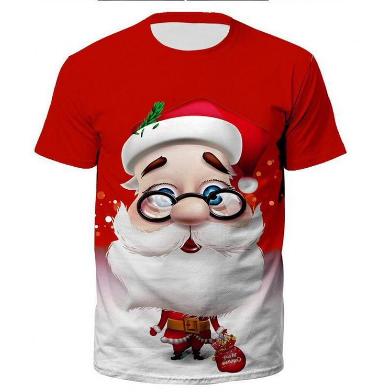 Letni T-shirt z nadrukiem Świętego Mikołaja, casualowy, modny, luźny, wszechstronny, wygodny, męski, damski