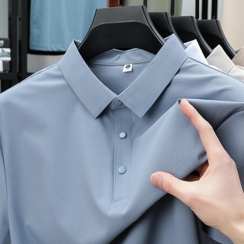 Męska koszulka polo bezszwowa z lodowego jedwabiu Męski T-shirt z czuciem lodu Męski T-shirt z krótkim rękawem z kołnierzykiem, szybkoschnący, chroniący przed słońcem