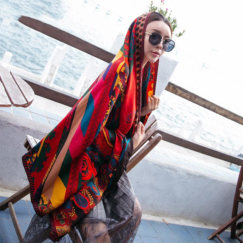 

Этнический стиль богемный хлопковый льняной шарф женский большой солнцезащитный крем праздничный пляжный шелковый шарф с бахромой приморская шаль 180*140cm