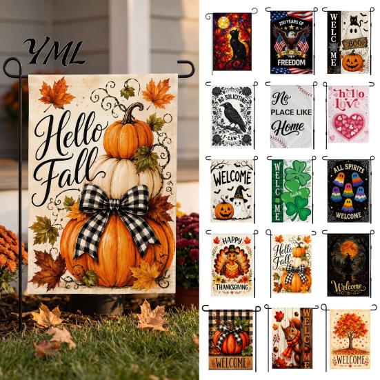Decorative Pieces for Front Wall Stacked Pumpkin Garden Flag, Burlap Look Fall Outdoor Decor, Accents Indoor Double Sided Holiday Yard Banner,