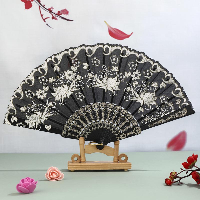 Vintage Folding Fan Chinese Style Dance Performance Hand Fans Gold Powder Plastic Fan Art Craft Gift Home Decor