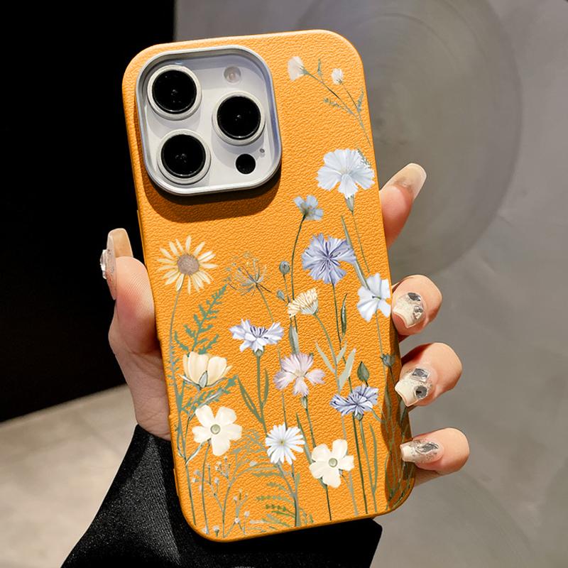 Silikonowe etui na telefon z teksturą białej skóry z kwiatowym wzorem dla iPhone 16 15 Pro 14 13 12 Pro Max 14 15 Plus 11 16e Magnetyczne do ładowania bezprzewodowego Magsafe