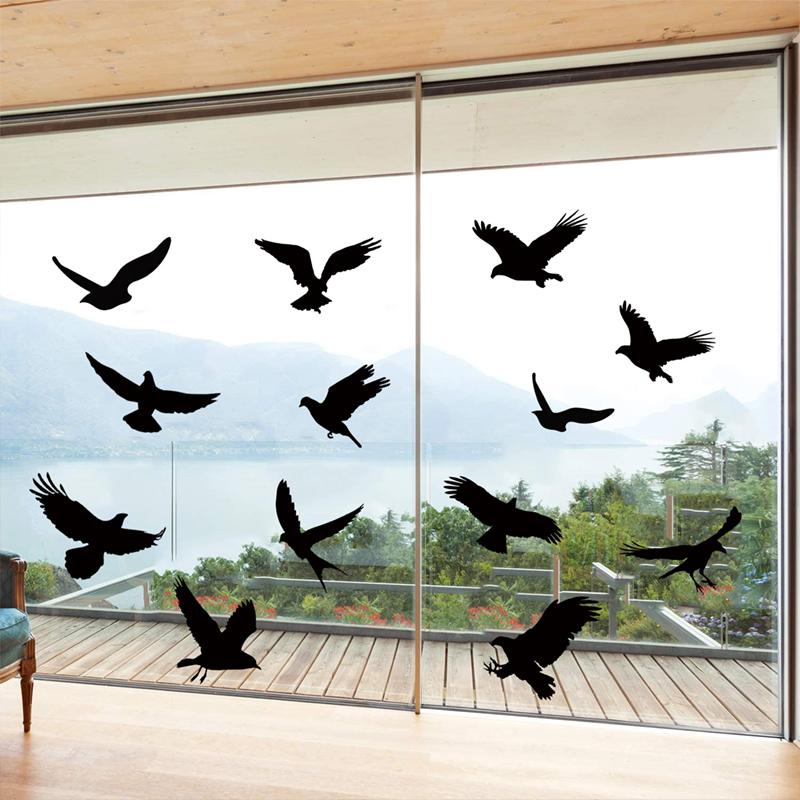 9pcs Double-sided Black Window Alert Bird Sticker Anti-Collision Glass Decal Door Window Protect Decor Silhouette Static Sticker