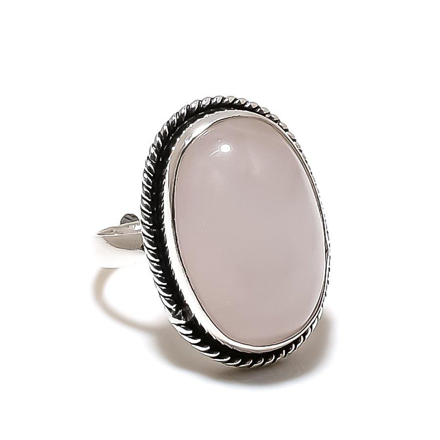 Rose Quartz Gemstone Handmade 925 Sterling Silver Jewelry Ring Size 8 SU-10351
