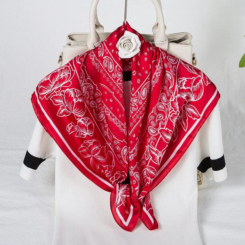 70cm Bandana Head Scarf For Women Fashion Paisley Print Handkerchief Silk Satin Hijab Scarfs Female Square Neck Scarves Dropship