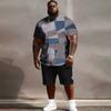 S-6XL Ανδρικό Streetwear Μεγάλο Μέγεθος Σετ 2 Τεμαχίων, Μπλουζάκι Κοντομάνικο με Γεωμετρικό 3D Εκτύπωση Πέτσα Πέπλο Καρό και Σετ Σορτς