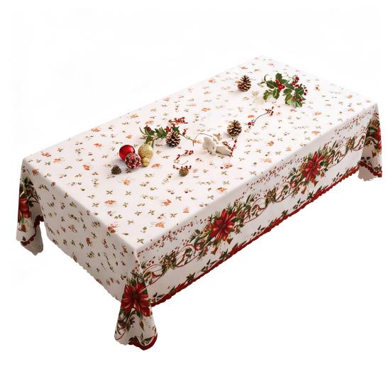 Christmas Rectangle Tablecloth Waterproof Xmas Holly Candy Cane Table Cloth Washable Table Cover for Home Dinner Party Decoration
