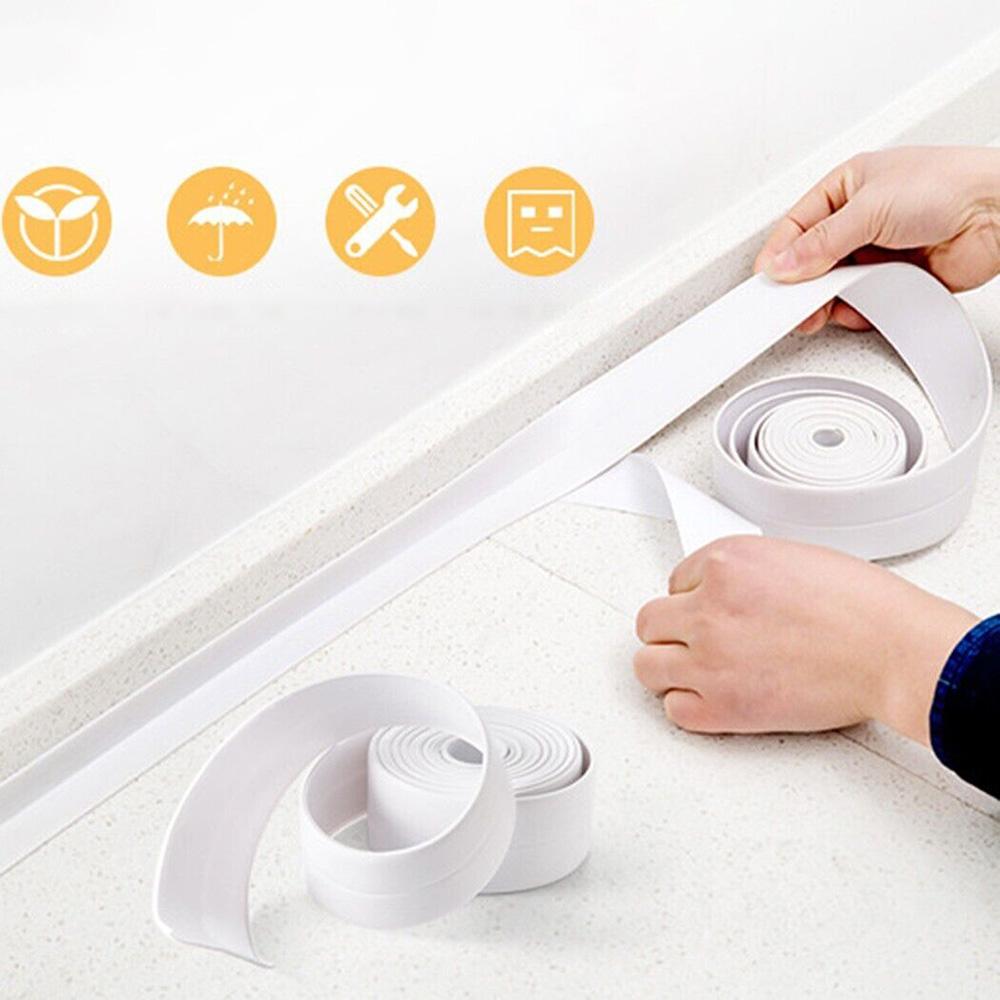 3,2 m Taśma uszczelniająca do łazienki i kuchni, pasek uszczelniający, odporny na pleśń, samoprzylepny pasek uszczelniający z PVC, uszczelniacz do płytek prysznicowych, klej uszczelniający