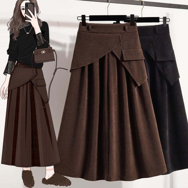 

Autumn/Winter Plus Size High Waist Slimming A-line Knit Skirt for Chubby Girls 5XL чорний